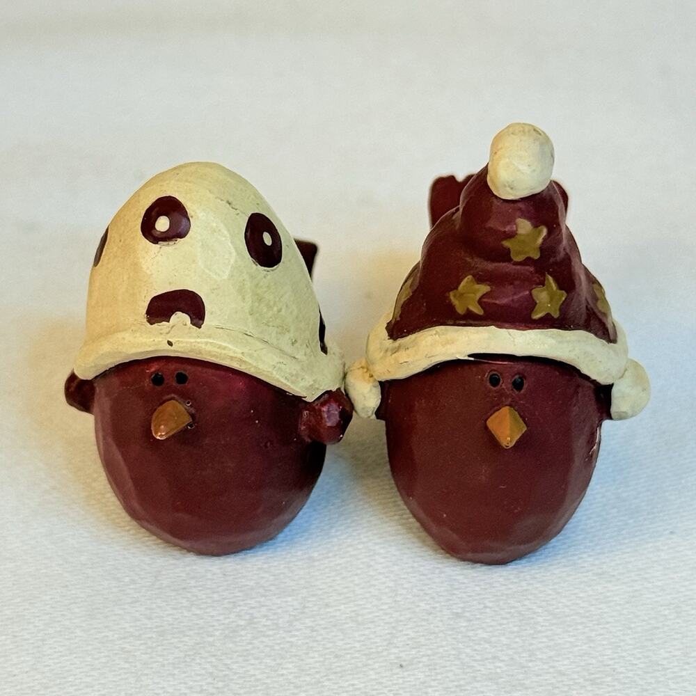 Blossom Bucket B. Lloyd Christmas Hat Cardinal Miniature Folk Art Figurines